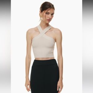 Aritzia Babaton Sculpt Knit Criss Cross Cropped Tank matte pearl